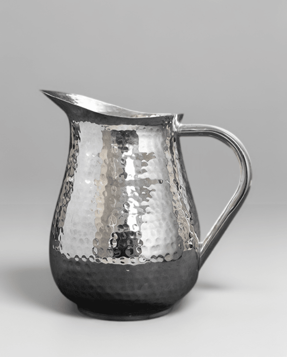 Vintage - Inspired Regency Handmade Indian Brass Vase with Hammered Pitcher and Silver Chrome Finish - WonderlandByLilian