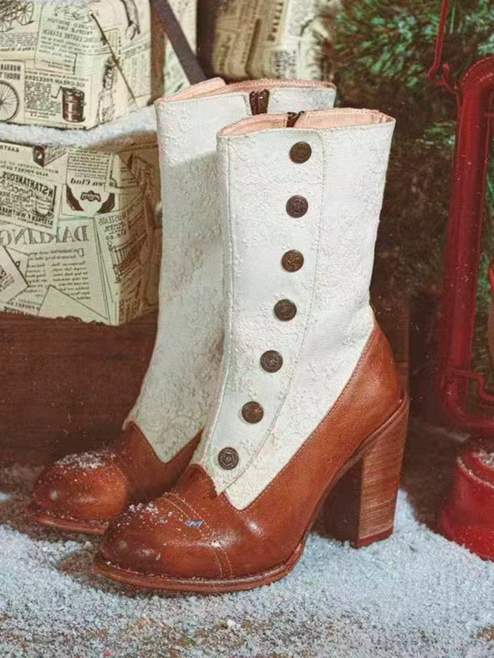 Vintage Lace & Leather Victorian Boots - Floral Patterned Goat Leather - WonderlandByLilian