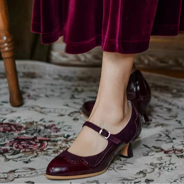 Handmade Vintage Leather Mary Jane Heels - 1930s Inspired Retro Shoes US 9 (EUR 40) / wine red Handmade Vintage Leather Mary Jane Heels - 1930s Inspired Retro Shoes US 9 (EUR 40) / wine red