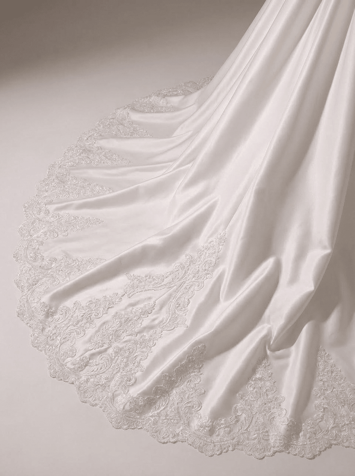Vintage Long Sleeve Wedding Dress with High Neck – Simple Modest Wedding Dress with Lace Train Plus Size - WonderlandByLilian