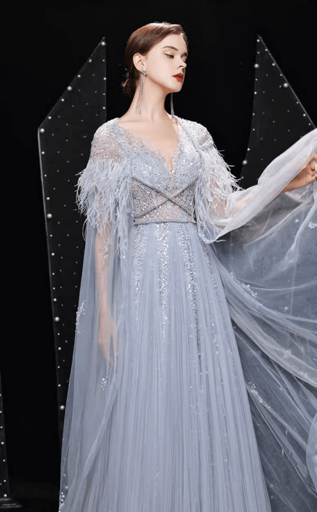 Fairy Luxury Feather Princess Beaded V-Neck A-Line Wedding Dress - Plus Size Fairy Luxury Feather Princess Beaded V-Neck A-Line Wedding Dress - Plus Size
