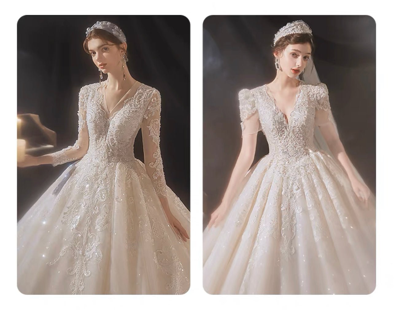 Vintage Luxury Princess Ivory A-Line Embroidery Wedding Dress With V Neck - Plus Size - WonderlandByLilian