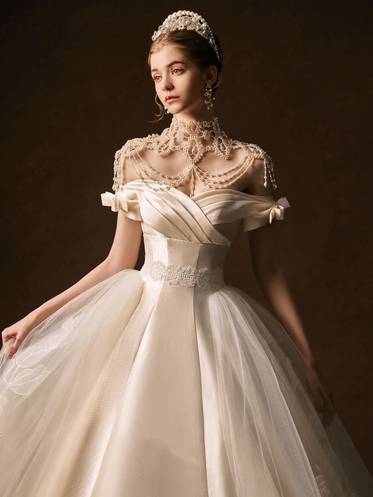 bridal dress princess Cathedral Train Tulle and Lace Wedding COCOMELODY LD4349, 45 Days / Custom Lining Color / US14-UK16-EUR44 With beading and a lace Vintage Luxury Princess Lace Light