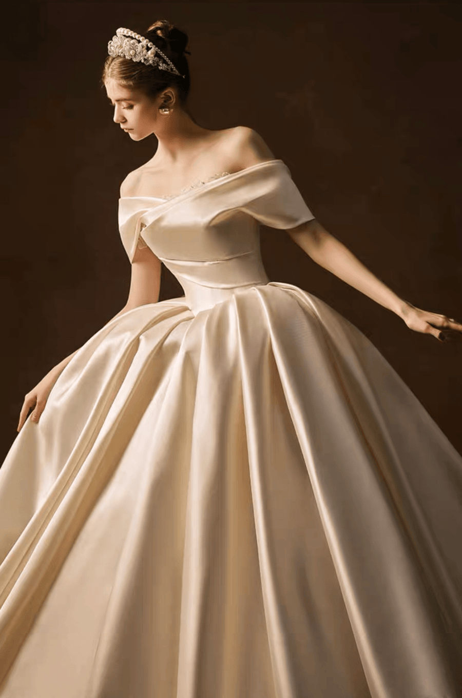 Light Ivory Wedding Dress Court Train Simple Bow Satin Vestido De Novia Mermaid Skirt PrincessDress Bridal Gown