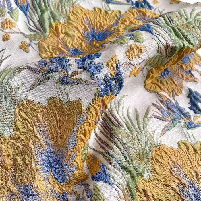 Vintage Macaron Colored 3D Embossed Floral Jacquard Fabric for Fashion, Dresses, and DIY Projects - WonderlandByLilian