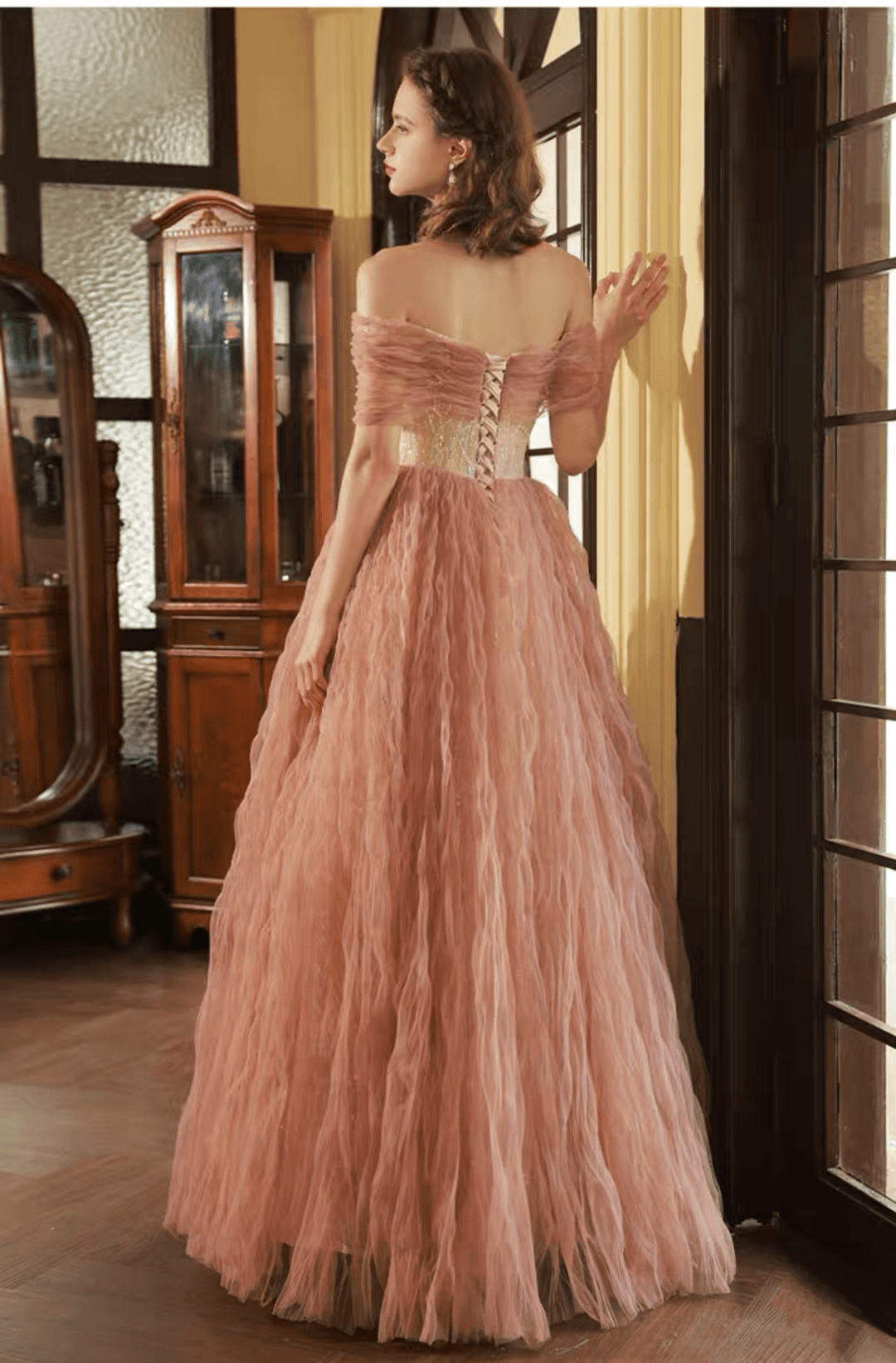 Fairy Pink Lace Patchwork Embroidered Glitter Off-Shoulder Wedding Dress - Plus Size Size 2 / Pink Fairy Pink Lace Patchwork Embroidered Glitter Off-Shoulder Wedding Dress - Plus Size Size 2 / Pink