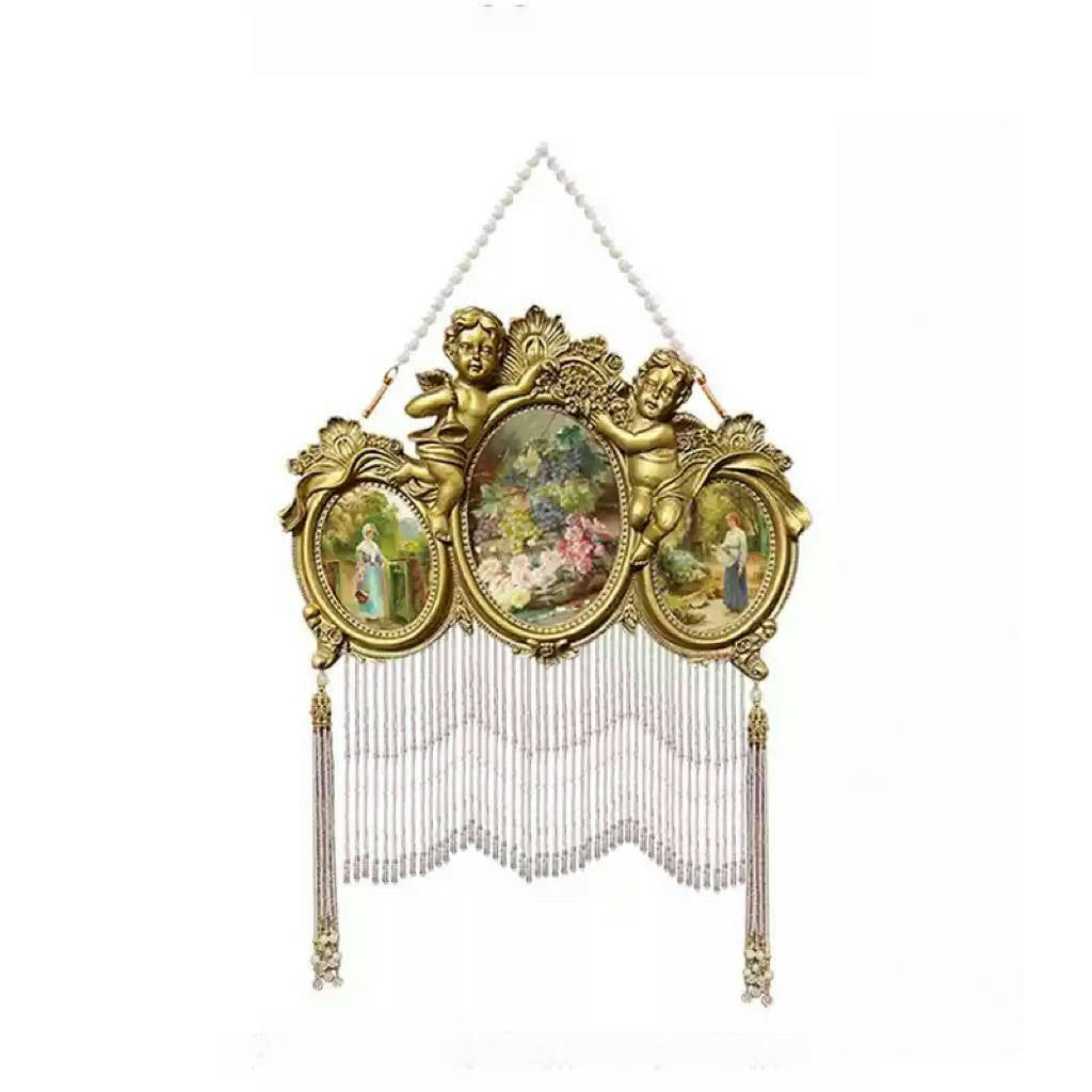 Vintage Retro Hand - Craft Cherub Wall Frame – Handmade Resin Picture Frame with Baroque Angels and Beaded Fringe - WonderlandByLilian