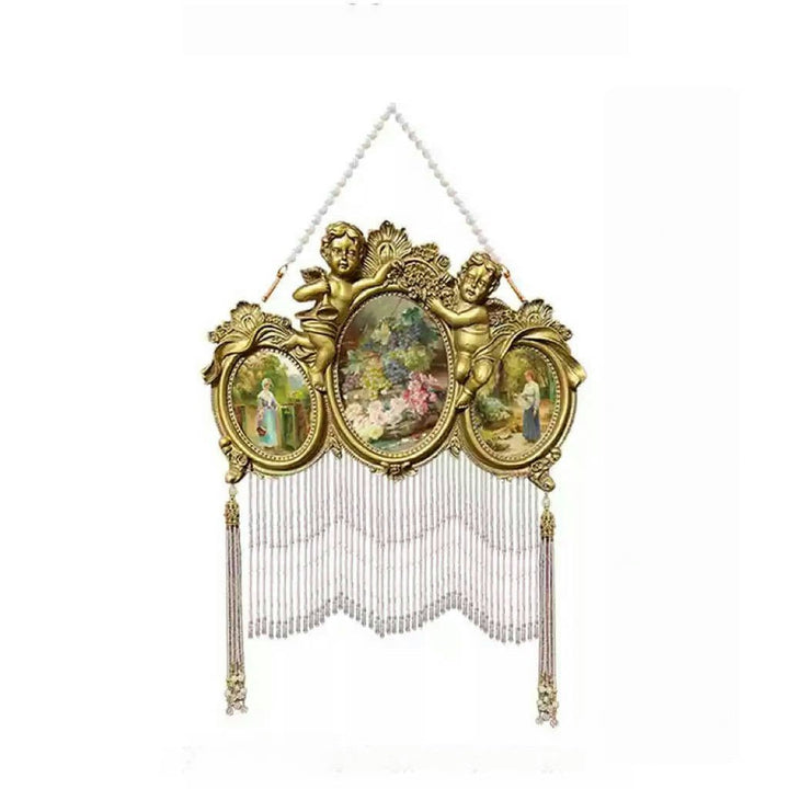 Vintage Retro Hand - Craft Cherub Wall Frame – Handmade Resin Picture Frame with Baroque Angels and Beaded Fringe - WonderlandByLilian