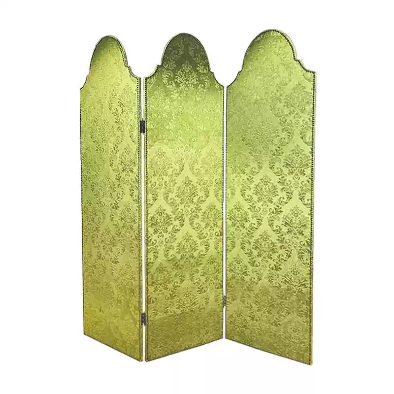 Vintage Retro Hand - Craft Deco Room Divider – Green Floral Folding Screen with Damask Pattern - WonderlandByLilian