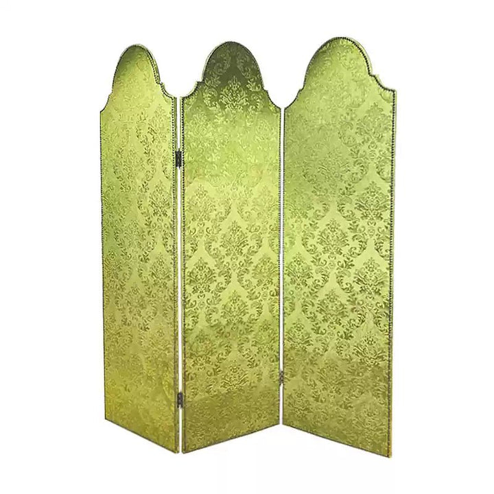 Vintage Retro Hand - Craft Deco Room Divider – Green Floral Folding Screen with Damask Pattern - WonderlandByLilian