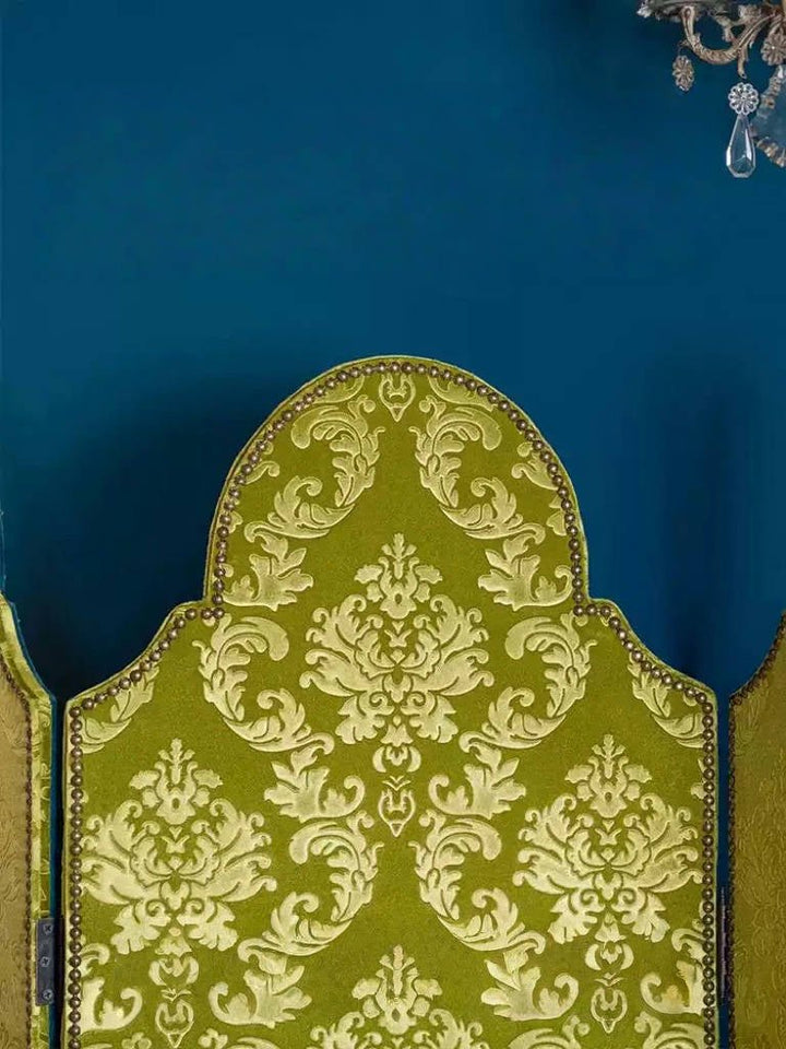 Vintage Retro Hand - Craft Deco Room Divider – Green Floral Folding Screen with Damask Pattern - WonderlandByLilian