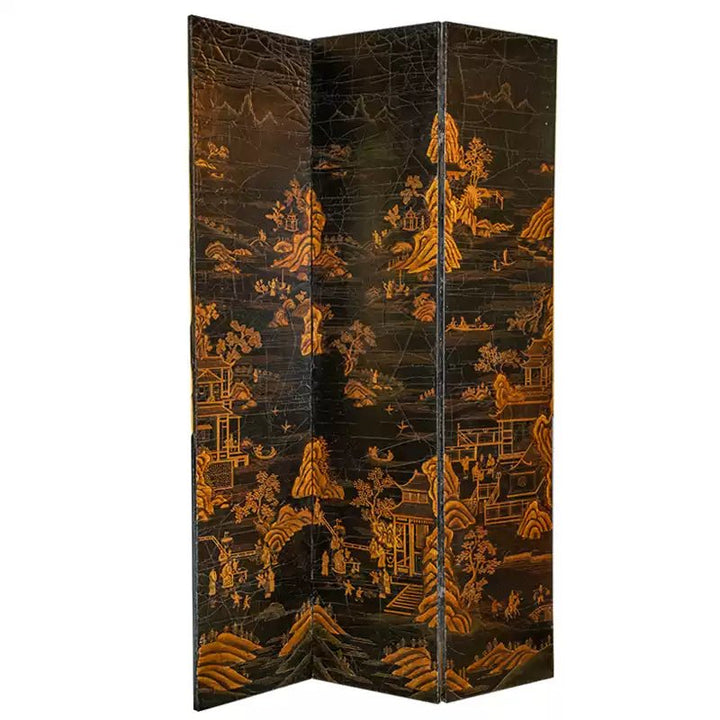 Vintage Retro Hand - Craft Deco Room Divider – Hand - Painted Folding Screen with Oriental Landscape Design - WonderlandByLilian
