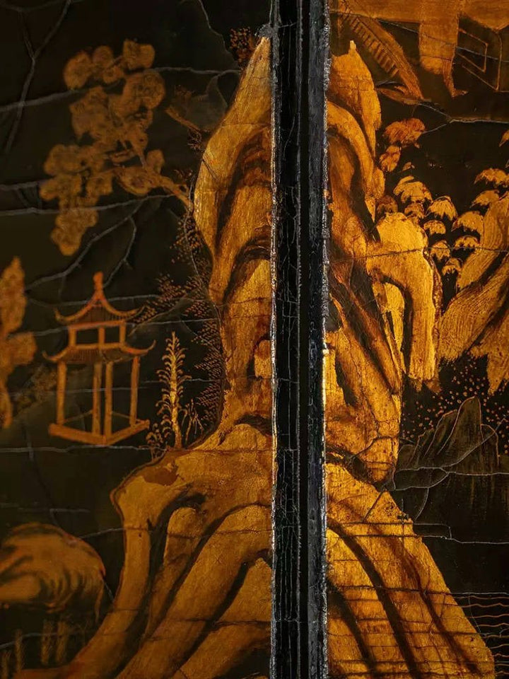 Vintage Retro Hand - Craft Deco Room Divider – Hand - Painted Folding Screen with Oriental Landscape Design - WonderlandByLilian
