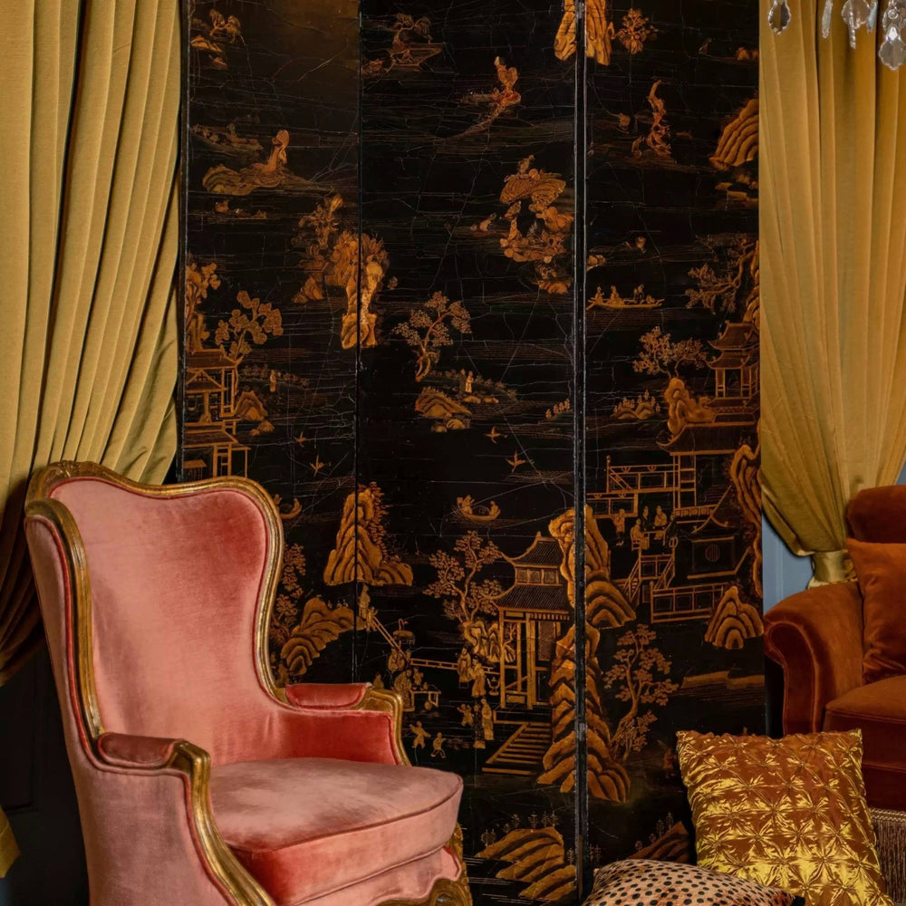 Vintage Retro Hand - Craft Deco Room Divider – Hand - Painted Folding Screen with Oriental Landscape Design - WonderlandByLilian
