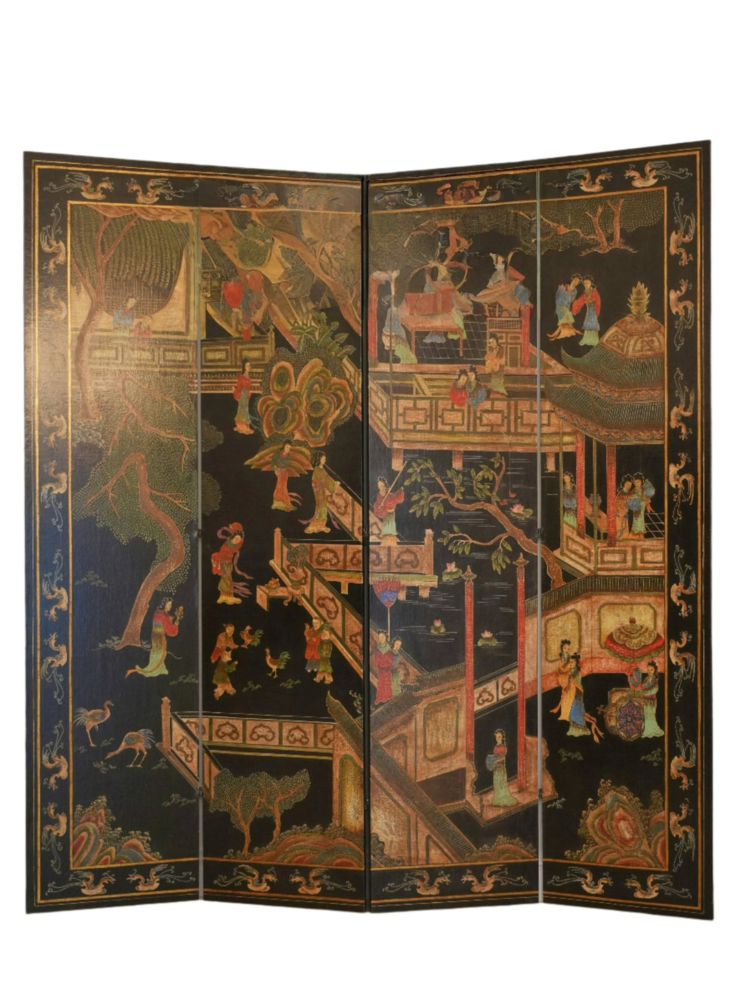 Vintage Retro Hand - Craft Decorative Folding Screen – Floral Chinese Art Wood Room Divider - WonderlandByLilian