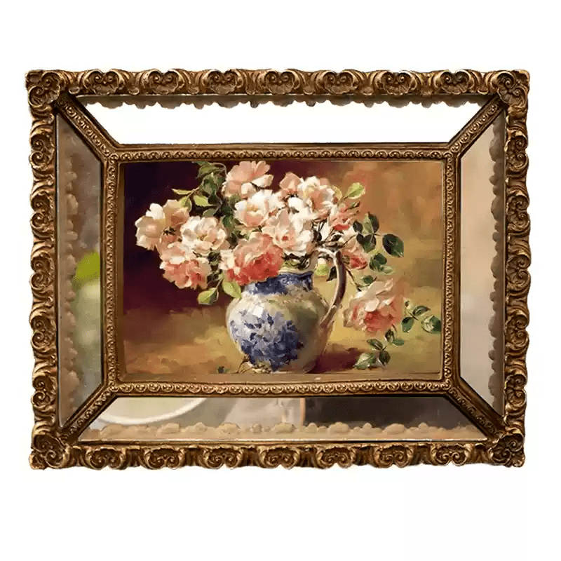 Vintage Retro Hand - Craft Oval Mirror Frame – Handmade European Style Resin Wall Art with Baroque Gold Finish - WonderlandByLilian