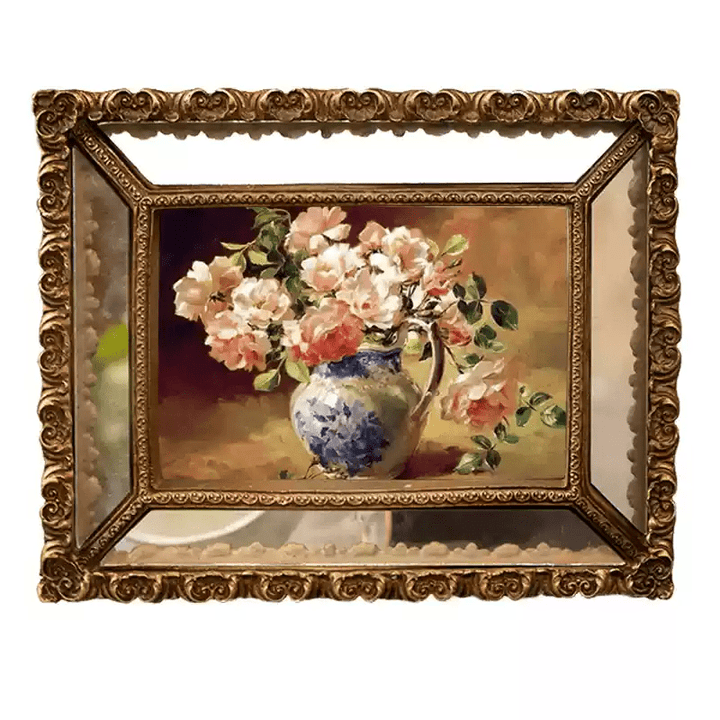 Vintage Retro Hand - Craft Oval Mirror Frame – Handmade European Style Resin Wall Art with Baroque Gold Finish - WonderlandByLilian