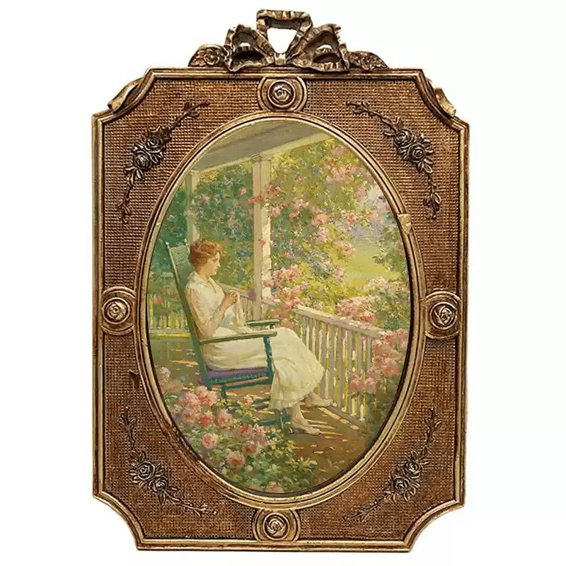 Vintage Retro Hand - Craft Oval Resin Frame – Handmade Decorative Wall Art with European Floral Lady Painting - WonderlandByLilian