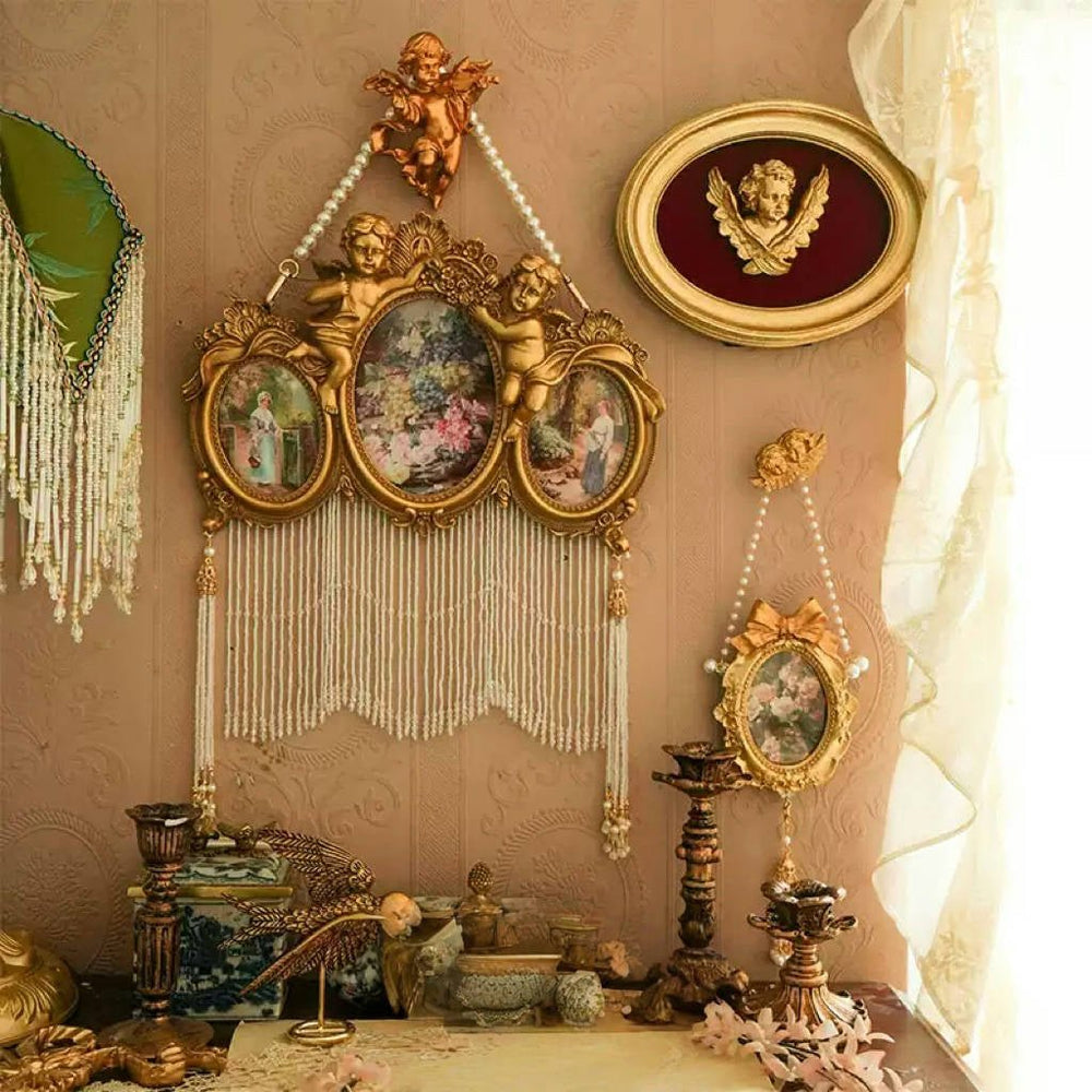 Vintage Retro Hand - Craft Oval Resin Wall Frame with Tassel – Handmade Floral Baroque Hanging Art Decor - WonderlandByLilian