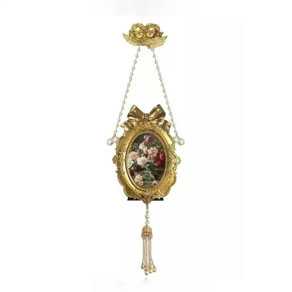 Vintage Retro Hand - Craft Oval Resin Wall Frame with Tassel – Handmade Floral Baroque Hanging Art Decor - WonderlandByLilian