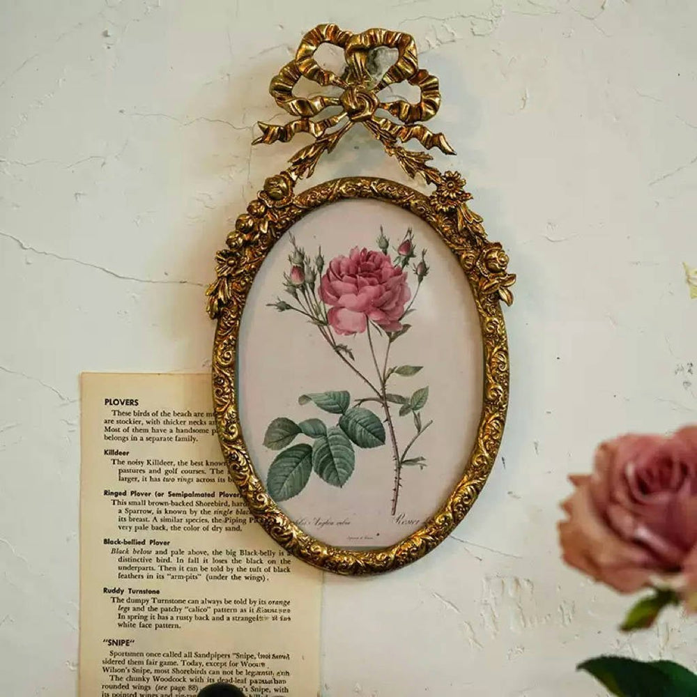 Vintage Retro Hand - Craft Oval Rose Wall Frame – Handmade Metal Picture Frame with Antique Floral Art - WonderlandByLilian