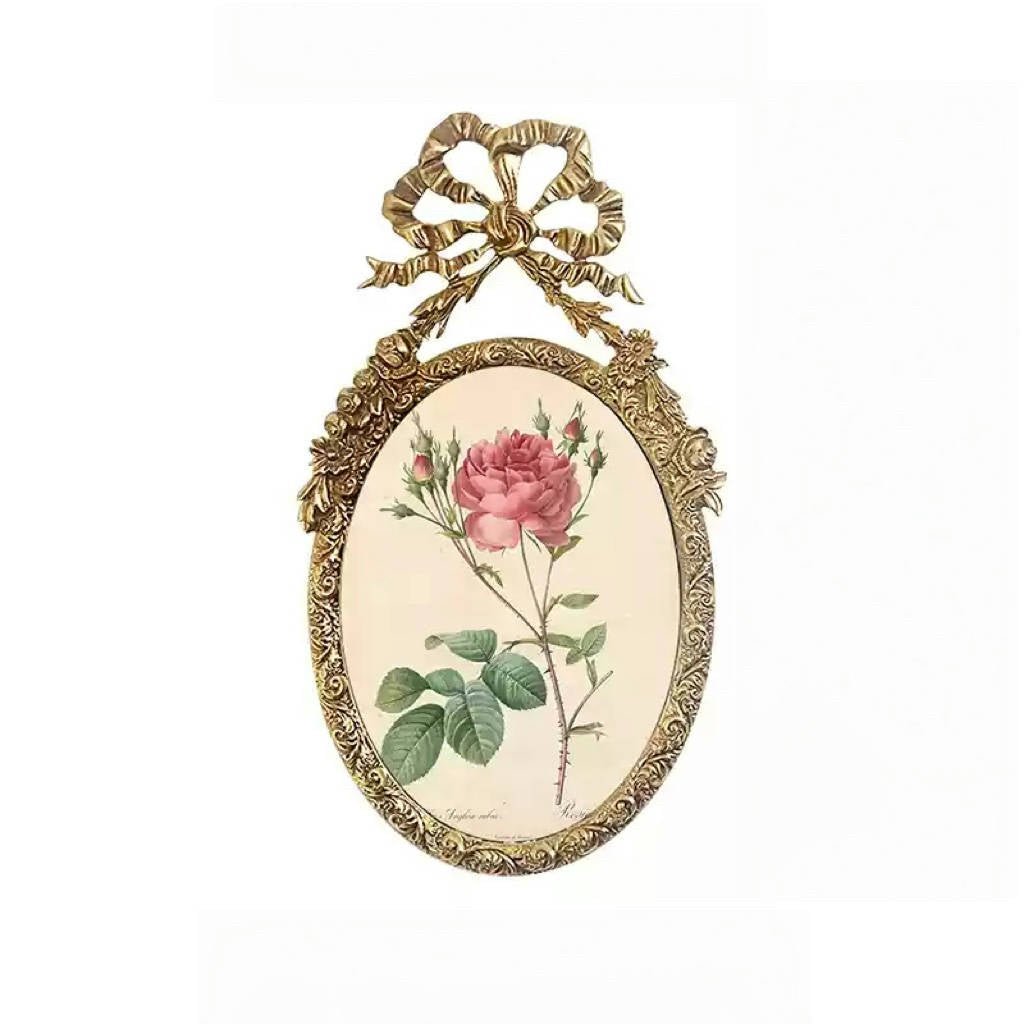 Vintage Retro Hand - Craft Oval Rose Wall Frame – Handmade Metal Picture Frame with Antique Floral Art - WonderlandByLilian
