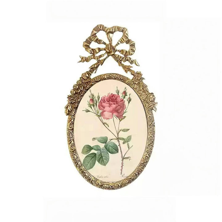 Vintage Retro Hand - Craft Oval Rose Wall Frame – Handmade Metal Picture Frame with Antique Floral Art - WonderlandByLilian
