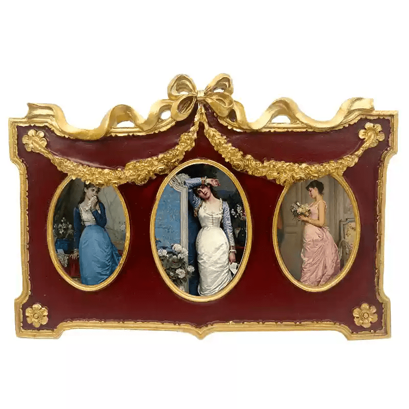 Vintage Retro Hand - Craft Oval Triple Portrait Resin Frame – Handmade European Baroque Style Wall Hanging - WonderlandByLilian