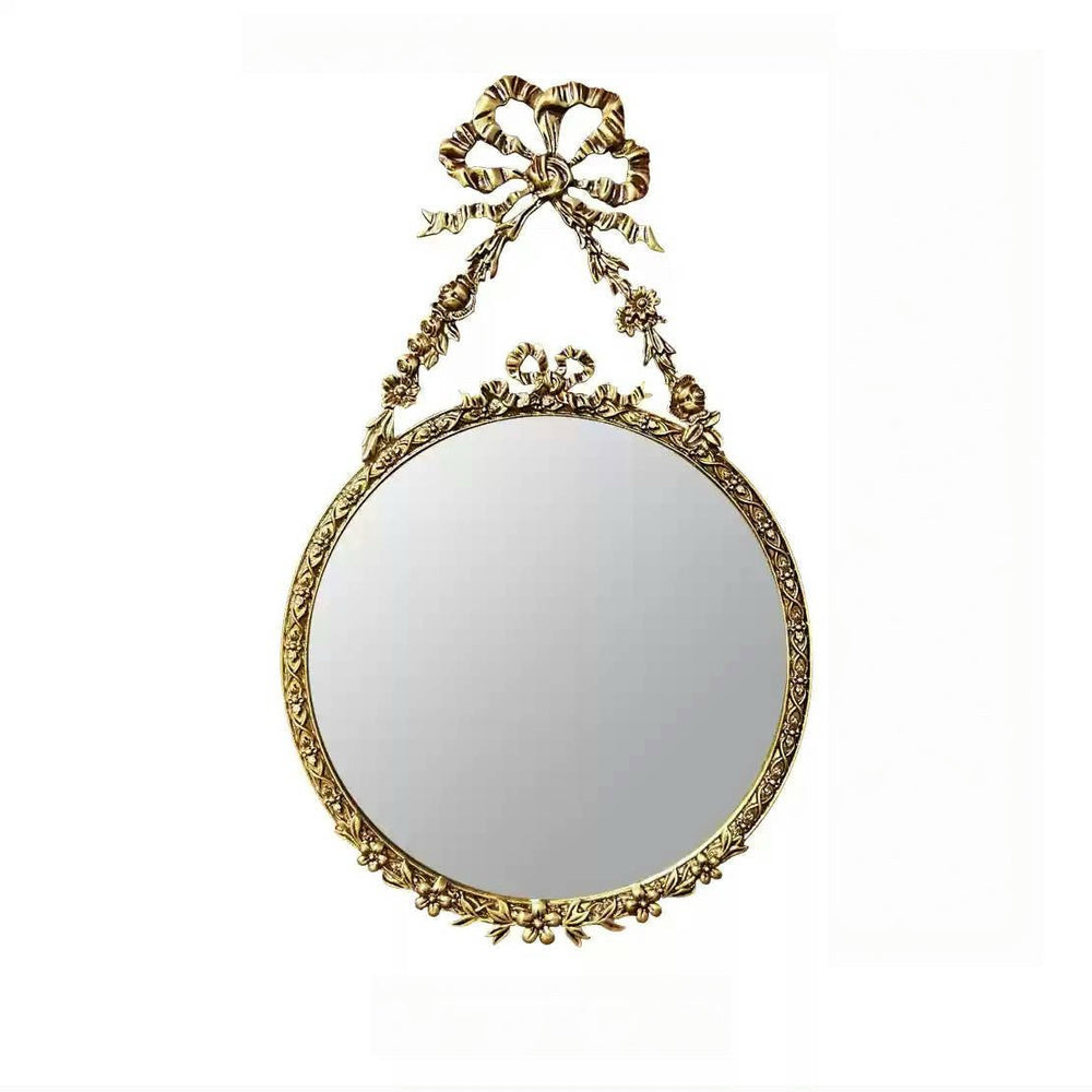 Vintage Retro Hand - Craft Oval Wall Mirror – Handmade Baroque Metal Frame with Decorative Ribbon Top - WonderlandByLilian