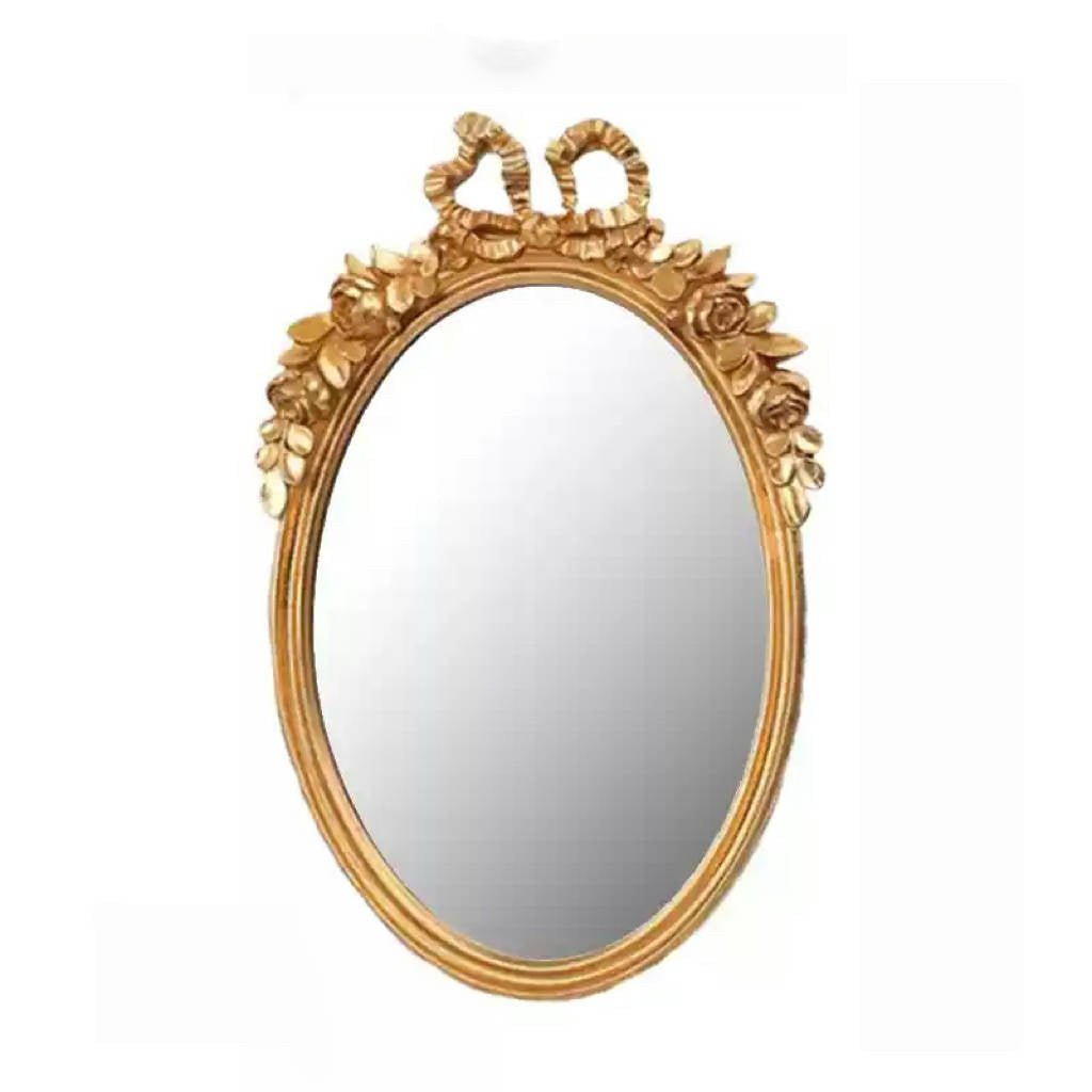 Vintage Retro Hand - Craft Oval Wall Mirror – Handmade European Resin Mirror with Rose Carving Frame - WonderlandByLilian