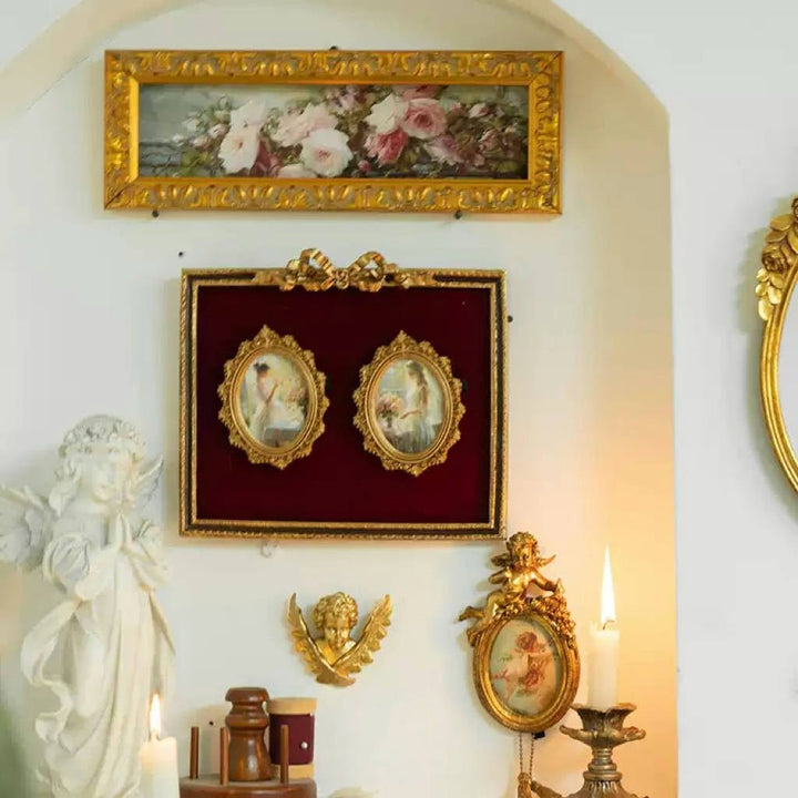 Vintage Retro Hand - Craft Oval Wall Mirror – Handmade European Resin Mirror with Rose Carving Frame - WonderlandByLilian