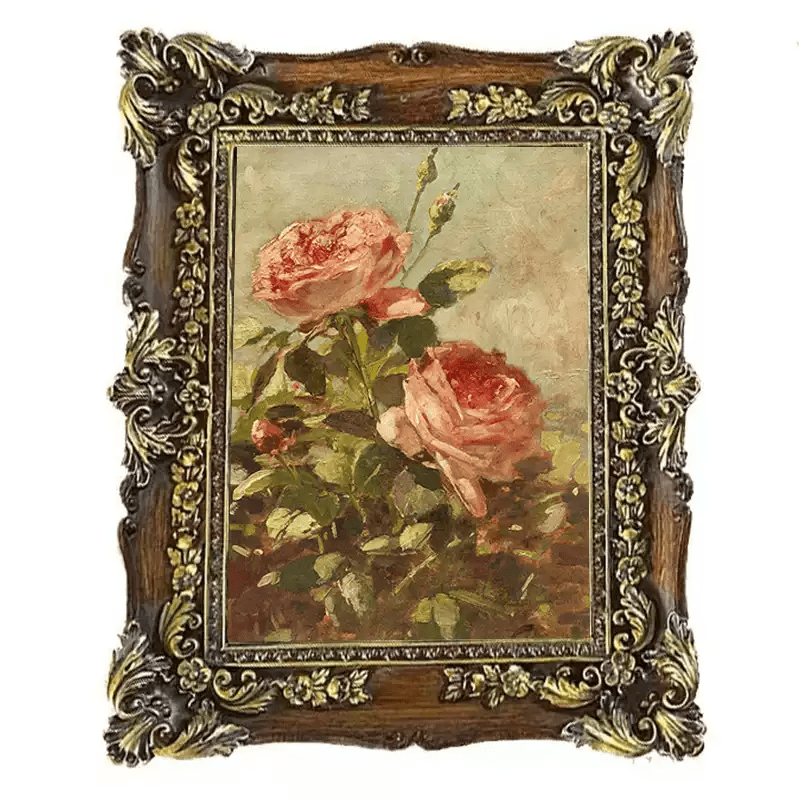 Vintage Retro Hand - Craft Resin Frame Wall Art – Handmade Oval Baroque Floral Frame with Rose Print - WonderlandByLilian