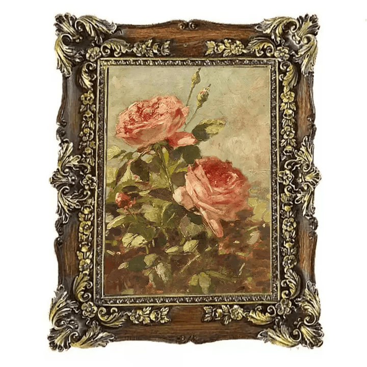 Vintage Retro Hand - Craft Resin Frame Wall Art – Handmade Oval Baroque Floral Frame with Rose Print - WonderlandByLilian