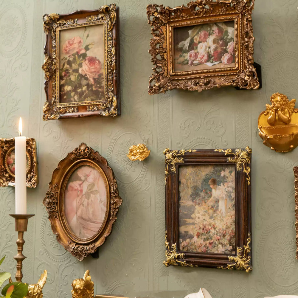 Vintage Retro Hand - Craft Resin Picture Frame with Floral Oil Painting – Oval Baroque Wall Decor - WonderlandByLilian