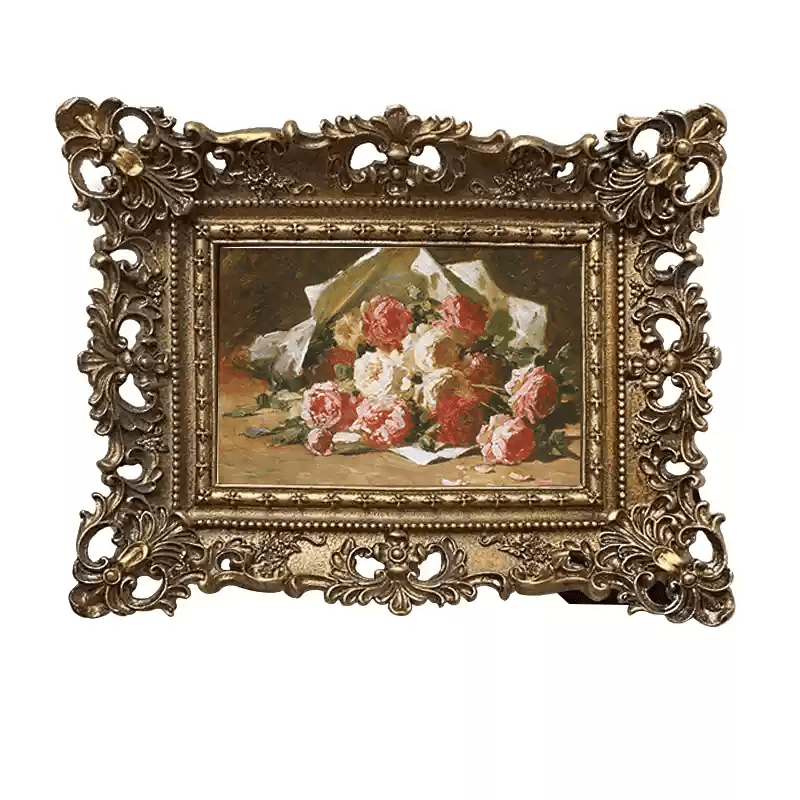 Vintage Retro Hand - Craft Resin Picture Frame with Floral Oil Painting – Oval Baroque Wall Decor - WonderlandByLilian
