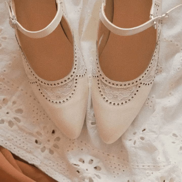 “Whispering Lace” – Handmade Vintage Mary Jane Shoes in Cowhide Leather with Embroidered Cutouts - WonderlandByLilian
