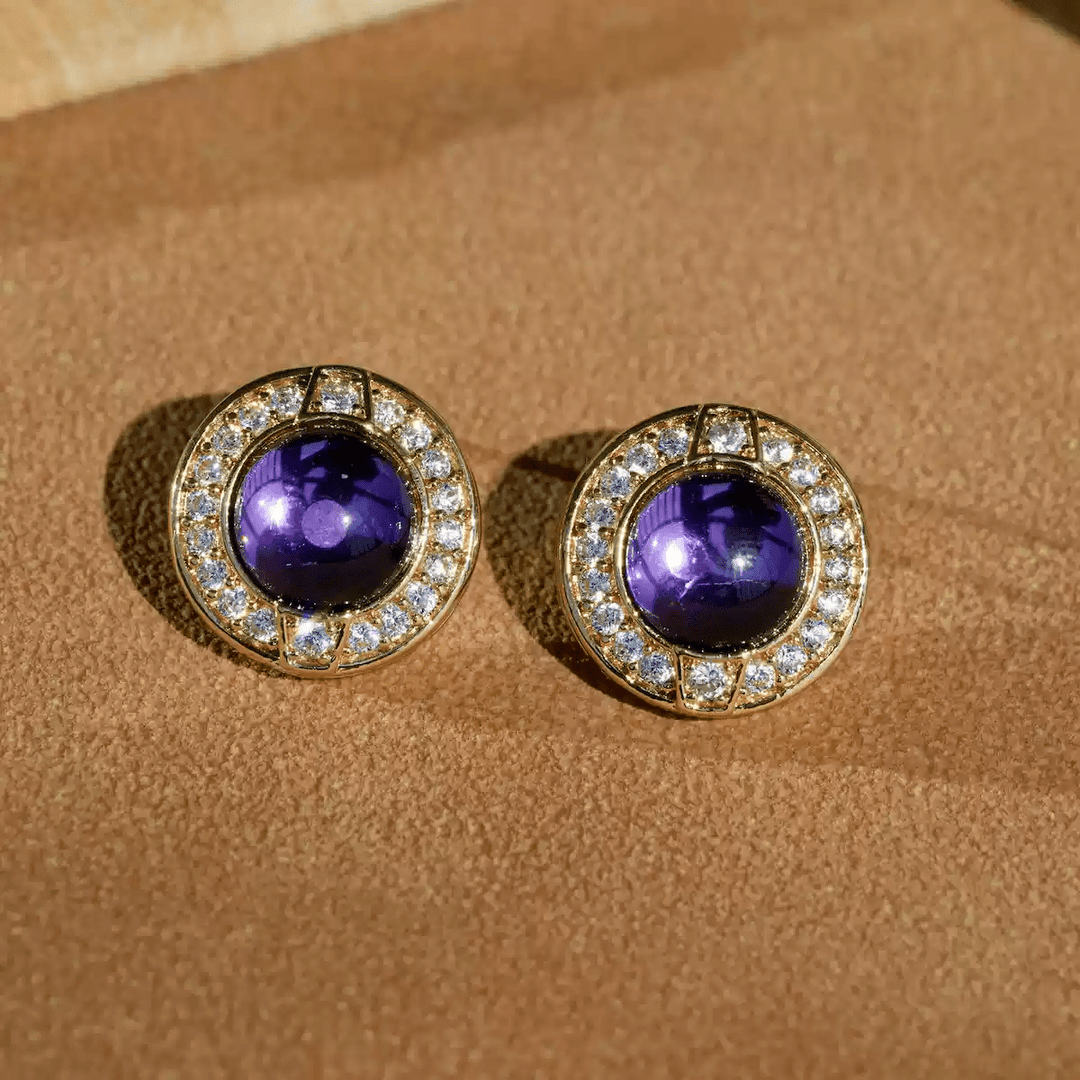 Whispers of Amethyst – Handmade Vintage - Style Purple Glass Cabochon Earrings - Purple Star Ring - WonderlandByLilian