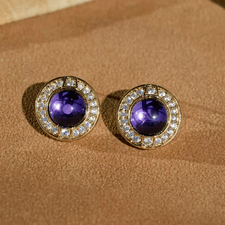 Whispers of Amethyst – Handmade Vintage - Style Purple Glass Cabochon Earrings - Purple Star Ring - WonderlandByLilian
