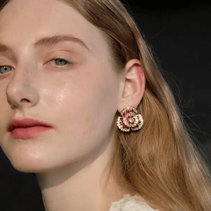 Whispers of Camellia – Red Camellia Clip - On Earrings – 1960 Camellia - WonderlandByLilian