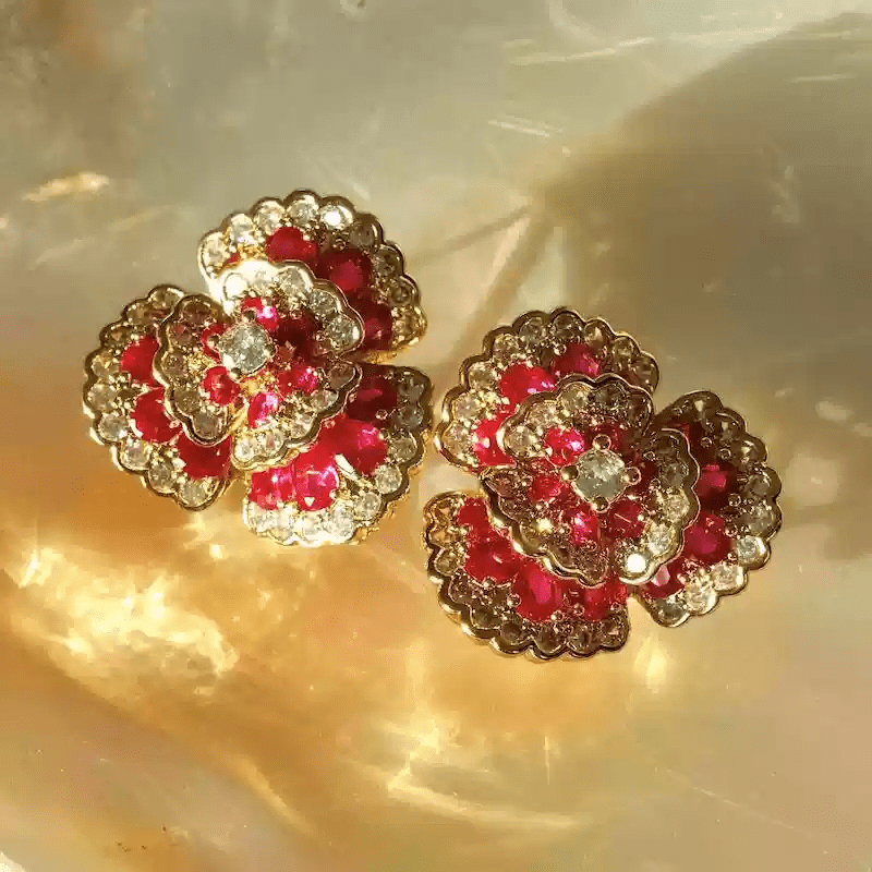 Whispers of Camellia – Red Camellia Clip - On Earrings – 1960 Camellia - WonderlandByLilian