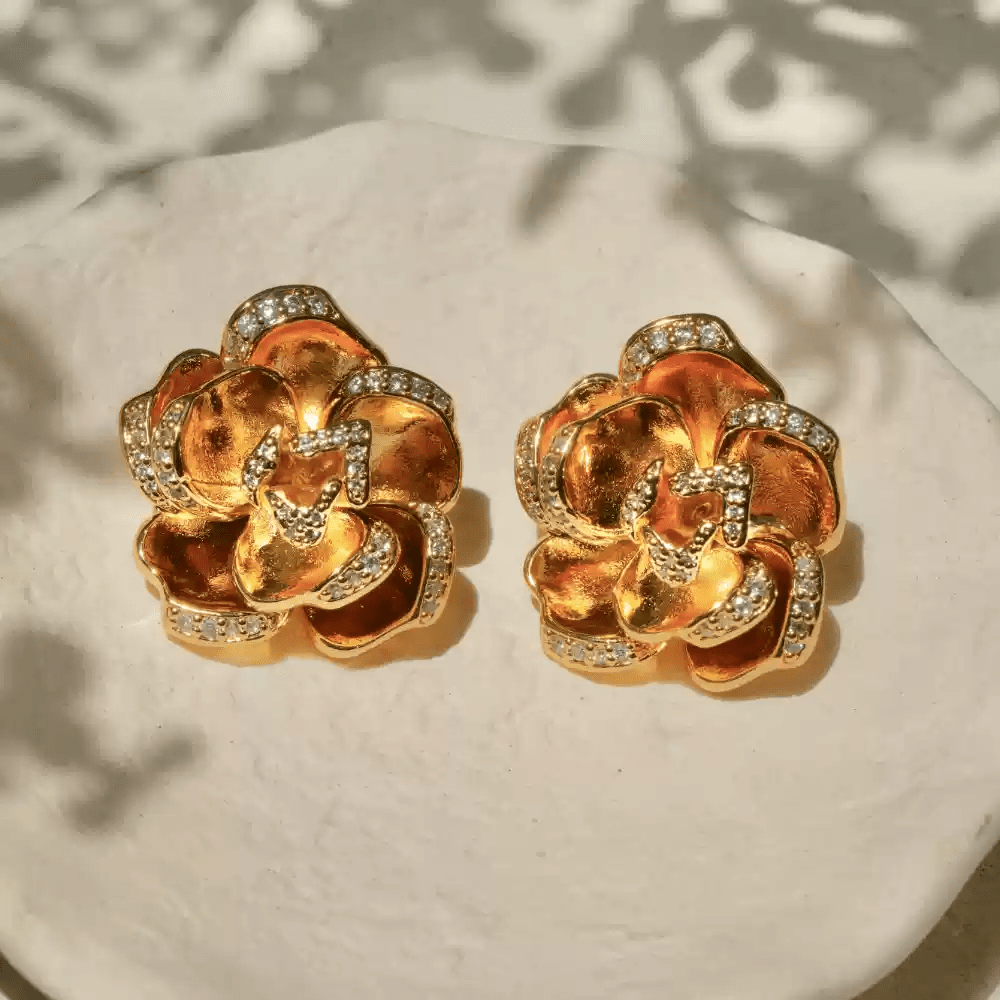 Whispers of Rose – Vintage Silver Camellia Earrings - La Vie en Rose - WonderlandByLilian