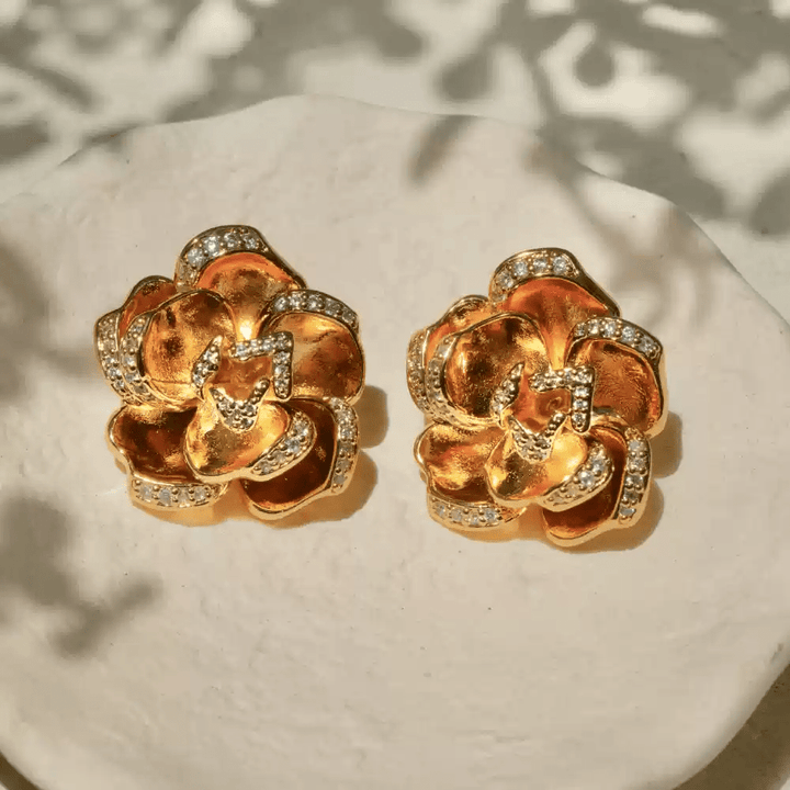 Whispers of Rose – Vintage Silver Camellia Earrings - La Vie en Rose - WonderlandByLilian