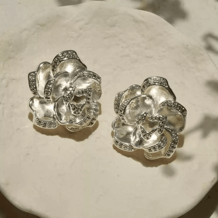 Whispers of Rose – Vintage Silver Camellia Earrings - La Vie en Rose - WonderlandByLilian