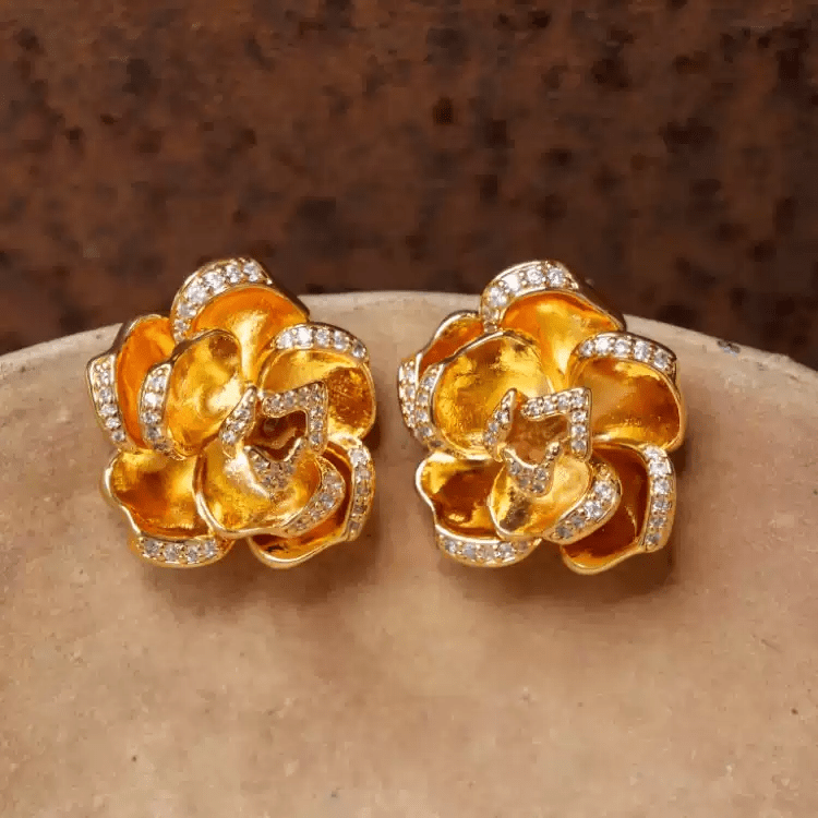 Whispers of Rose – Vintage Silver Camellia Earrings - La Vie en Rose - WonderlandByLilian
