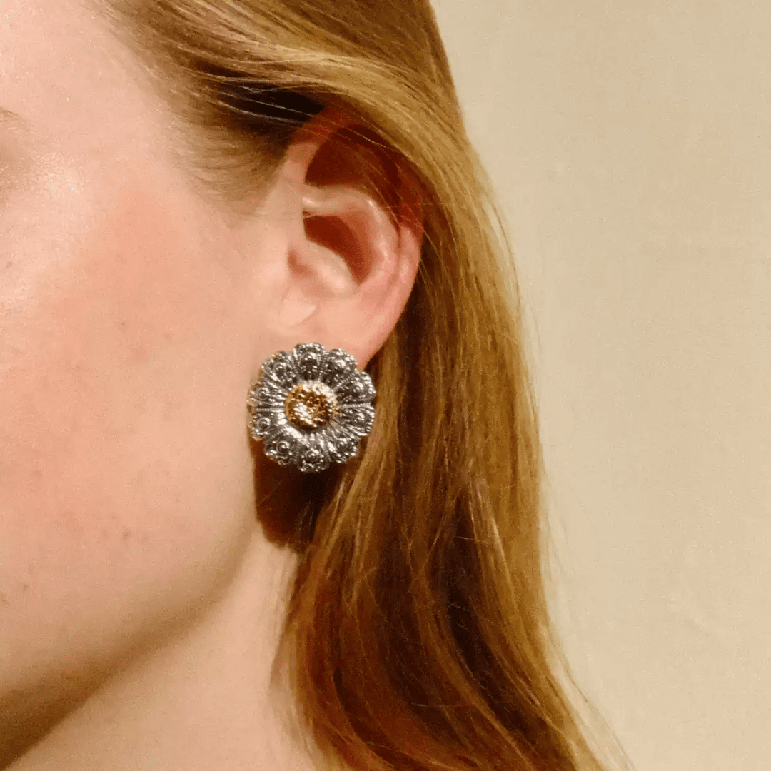 Whispers of the Silver Meadow – Vintage Daisy Bloom Earrings - Silver Daisy - WonderlandByLilian