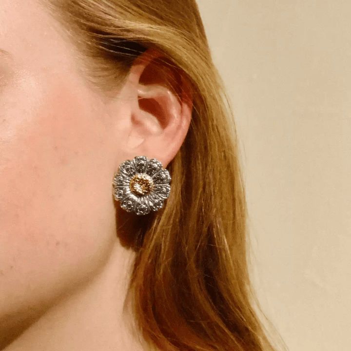 Whispers of the Silver Meadow – Vintage Daisy Bloom Earrings - Silver Daisy - WonderlandByLilian