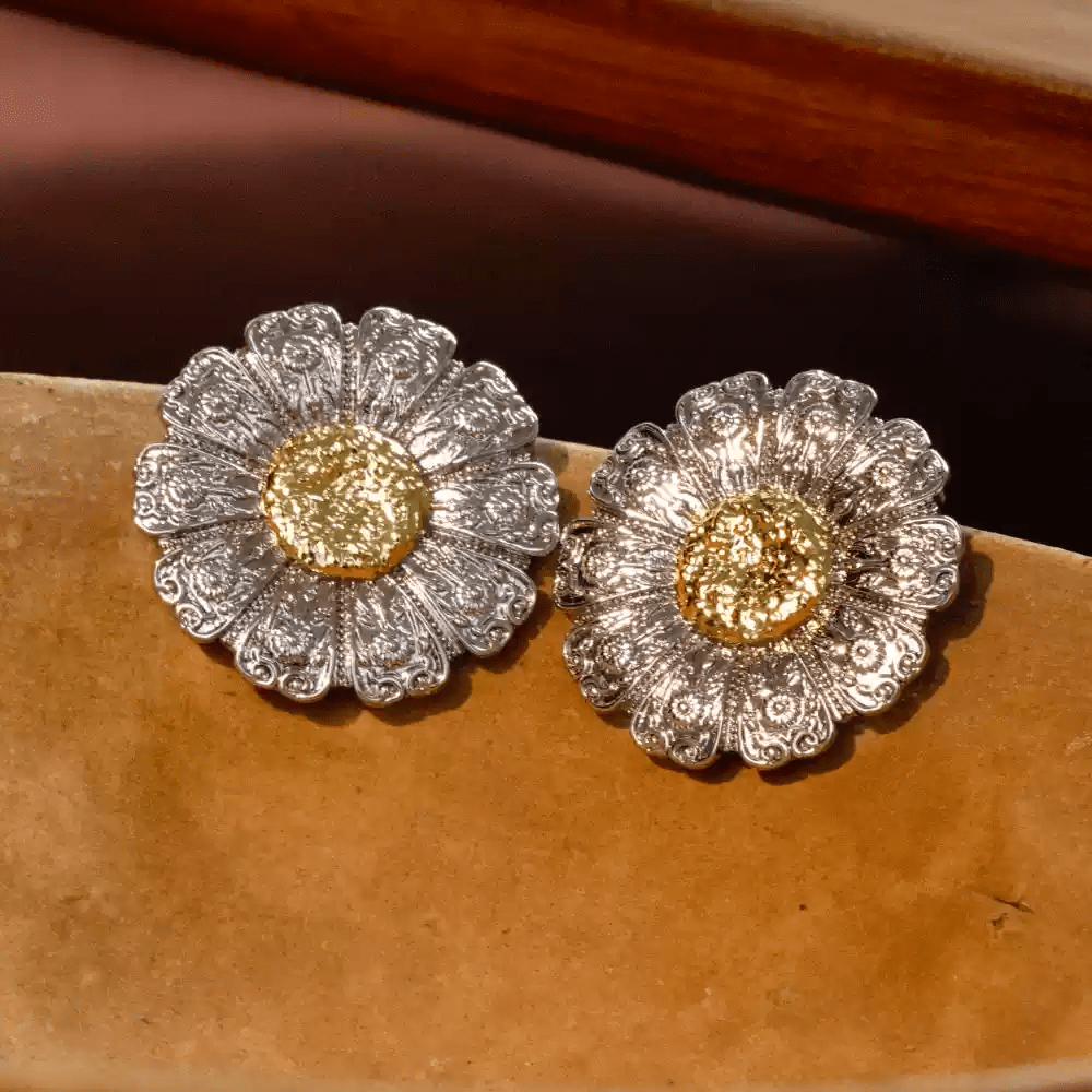 Whispers of the Silver Meadow – Vintage Daisy Bloom Earrings - Silver Daisy - WonderlandByLilian