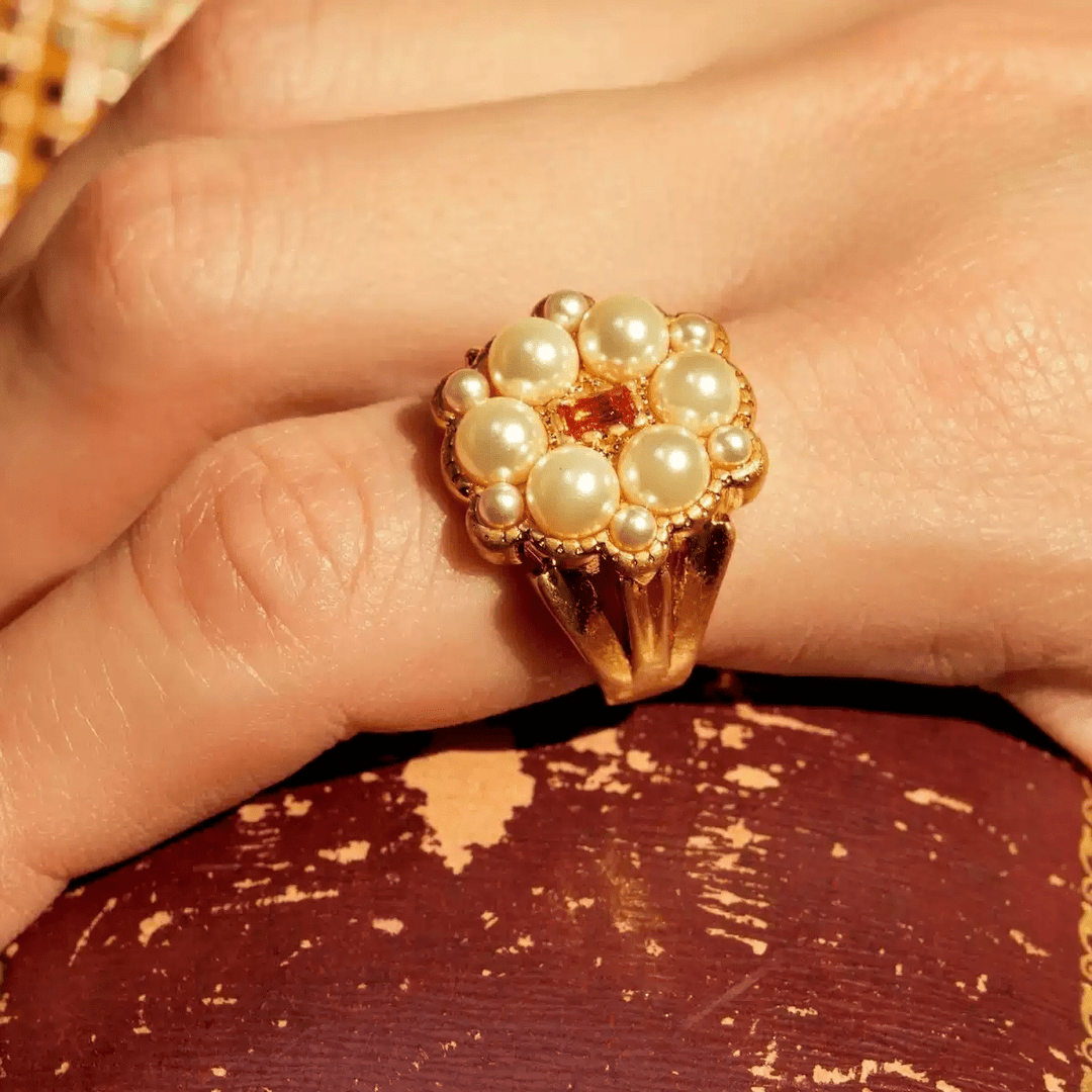 Whispers of Victoria – Handmade Vintage - Style Pearl Cluster Ring – Victoria - WonderlandByLilian