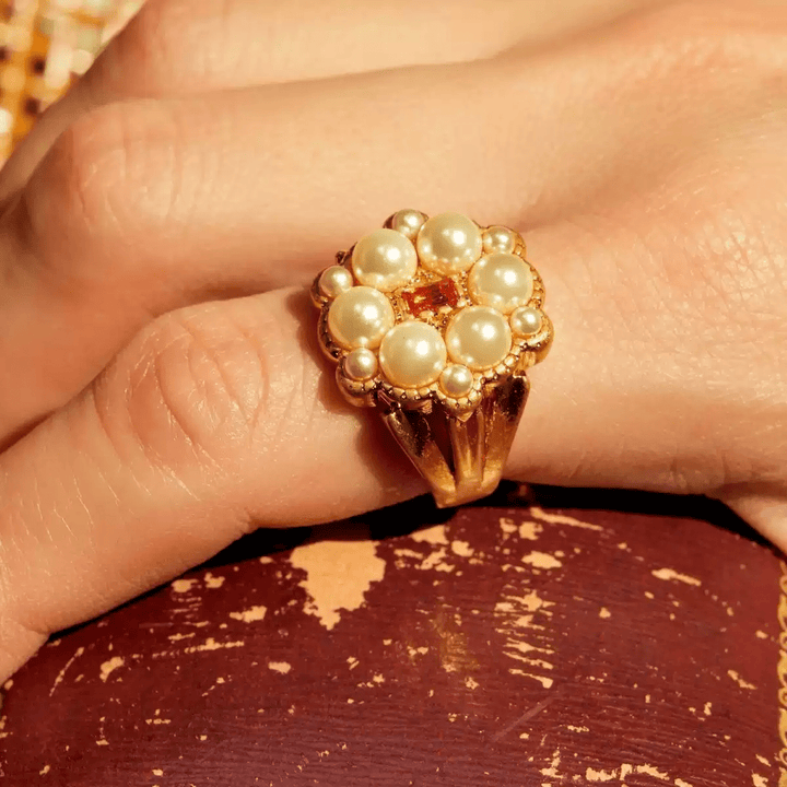 Whispers of Victoria – Handmade Vintage - Style Pearl Cluster Ring – Victoria - WonderlandByLilian