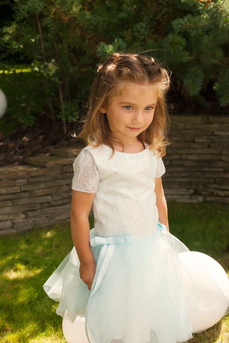 White and Mint Tulle Plus Size Toddler Girl’s Dress – Millie Summer Party Gown with Bead Embroidery and Bow for Special Occasions - WonderlandByLilian